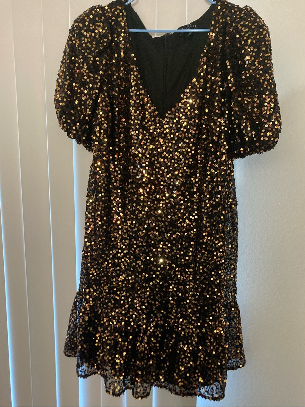 Eloquii Black Dress with Gold Sequins and Puff Sleeves